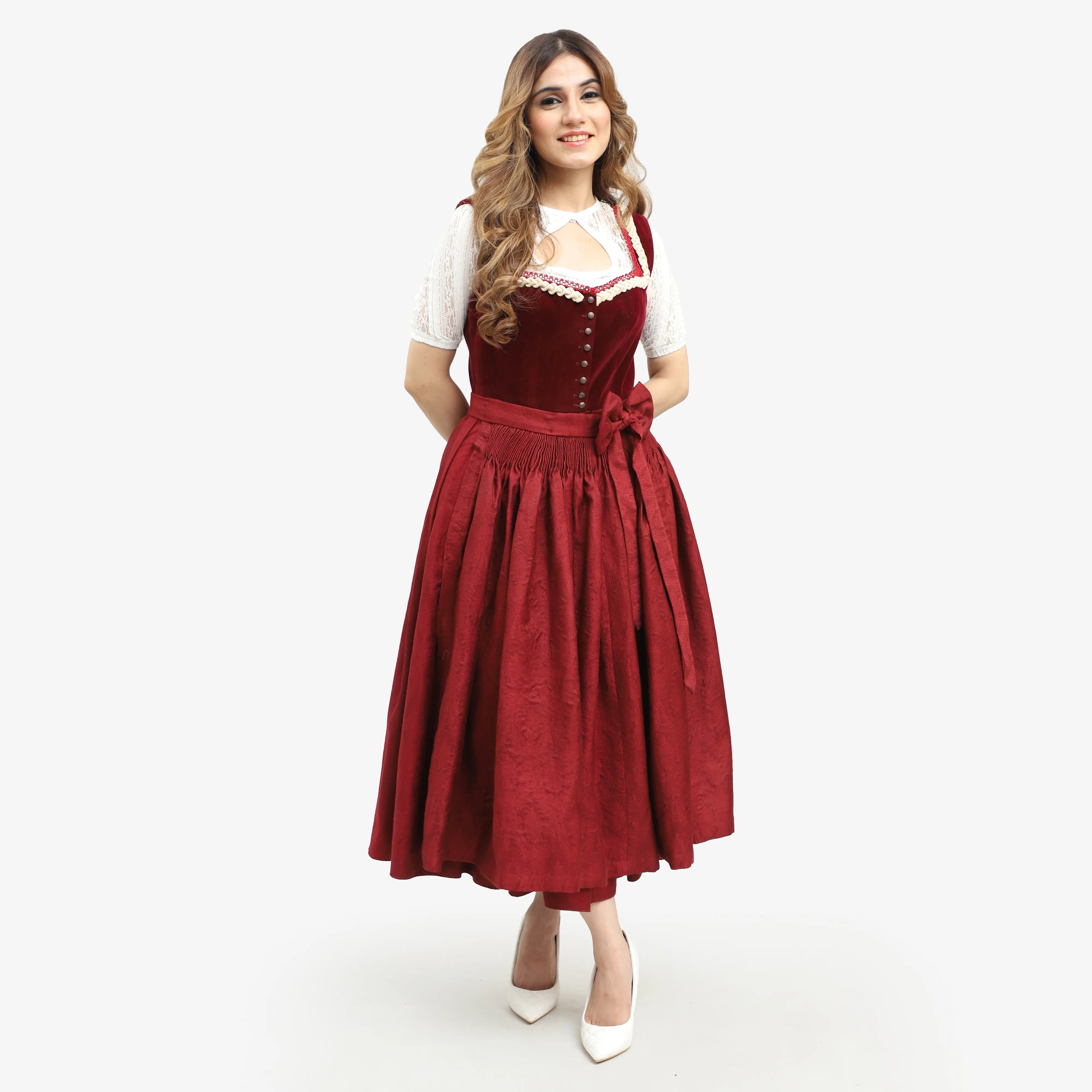Rich Maroon German Dirndl Dress – Oktoberfest Wear