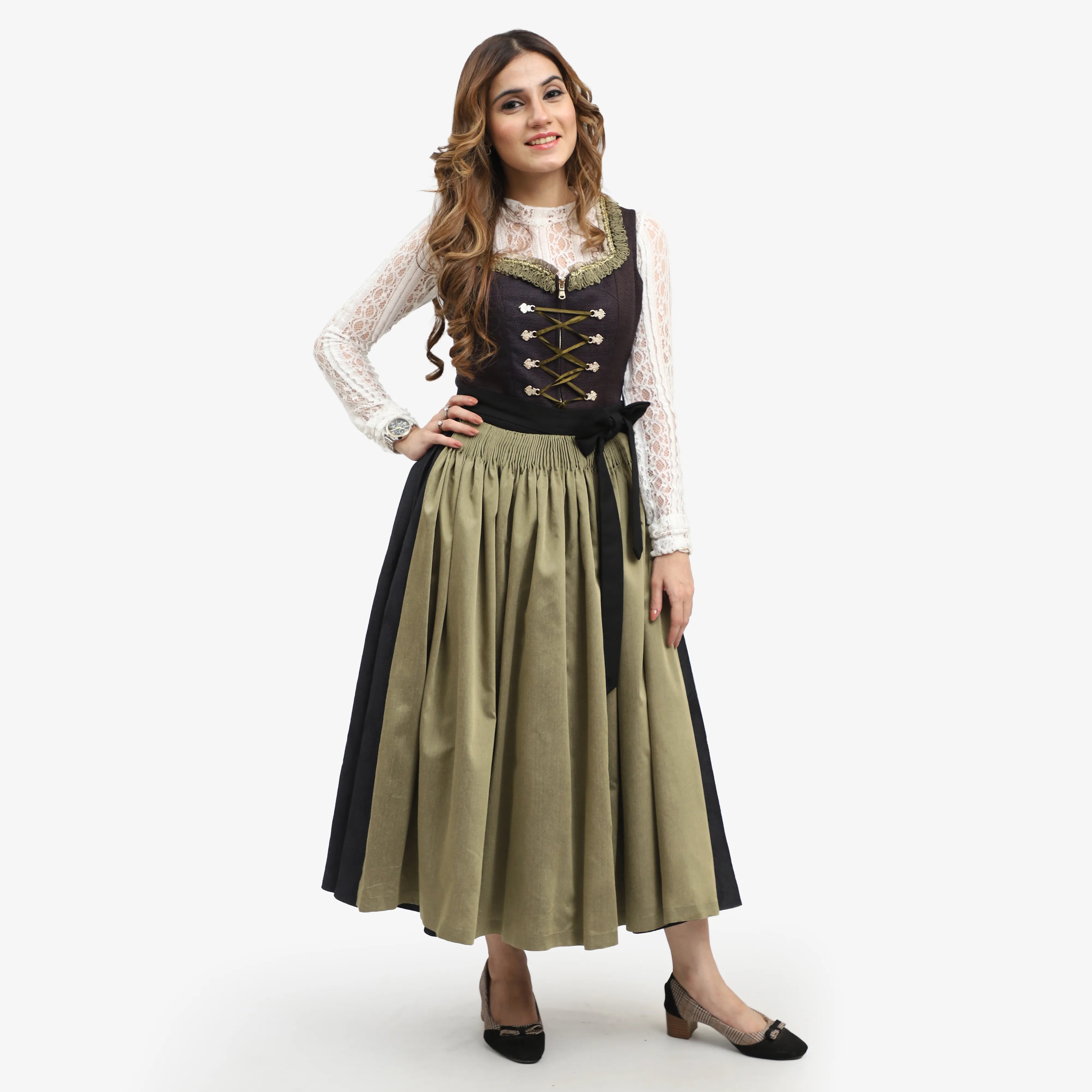 Women German Dirndl Dress Midnight Black L