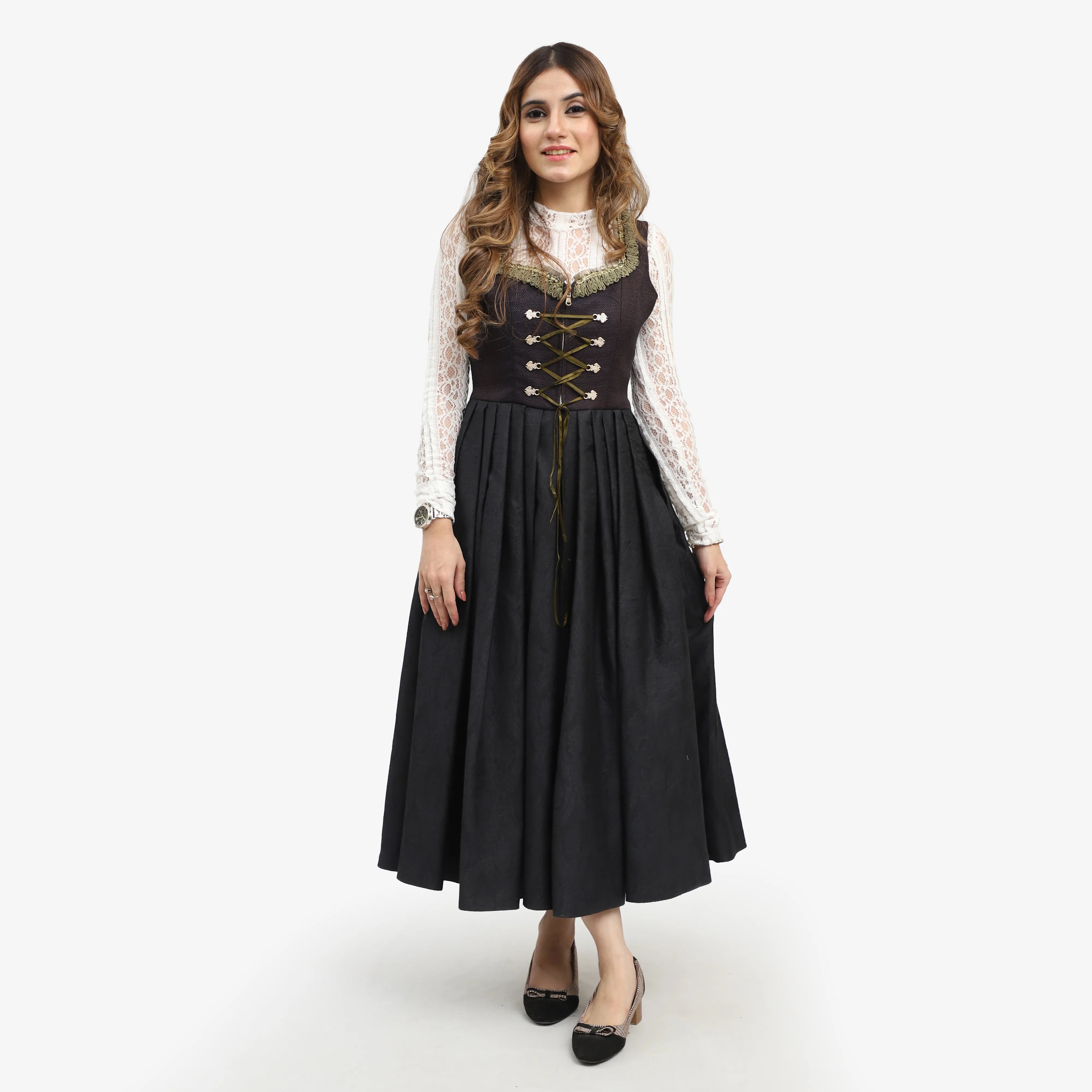 Women German Dirndl Dress Jet Black