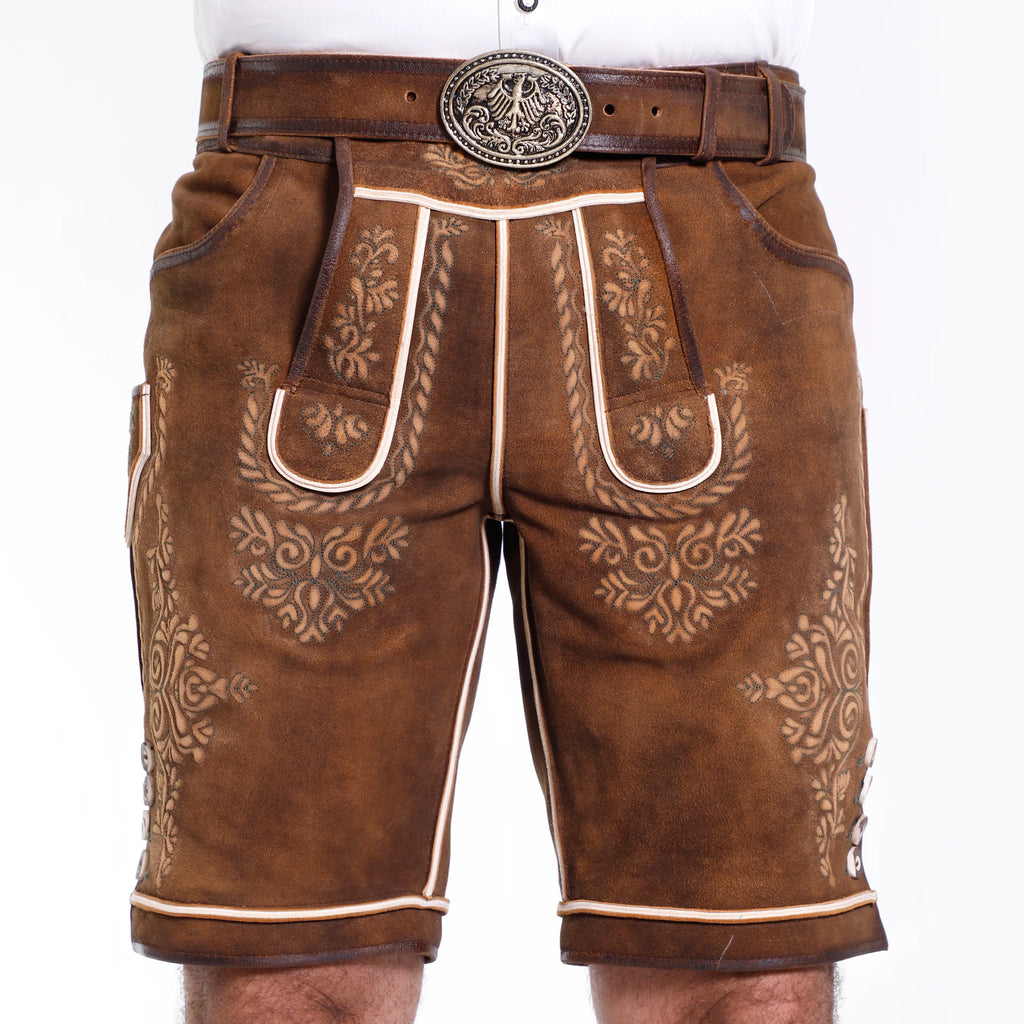 Brown Lederhosen with Green Embroidery