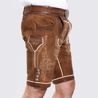 Detailed Fine Embroidery on Rustic Brown Lederhosen