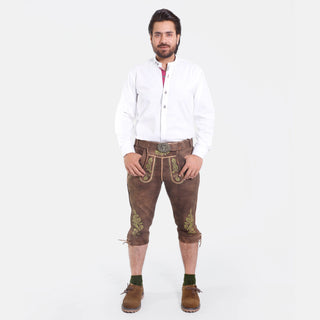 Premium White Mens Lederhosen Shirt with Pinkish Accents