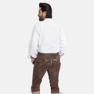 Premium White Mens Lederhosen Shirt with Pinkish Accents