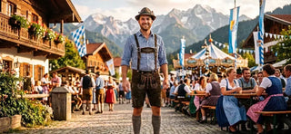 Traditional Bavarian lederhosen worn in an Alpine village, highlighting the history and cultural heritage of lederhosen as an iconic Bavarian outfit.