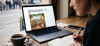 Reader viewing the Oktoberfest 2026 poster by Florian Huber during the AI accusations debate.