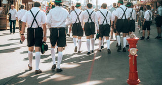 Men in German Festival wearing Lederhosen with suspenders