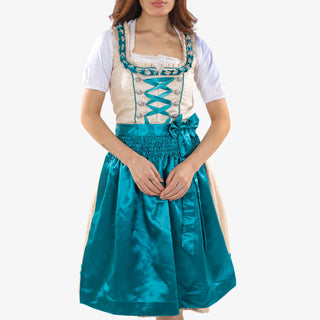 Midi Dirndl Dress Luxury Ivory Teal Elegance