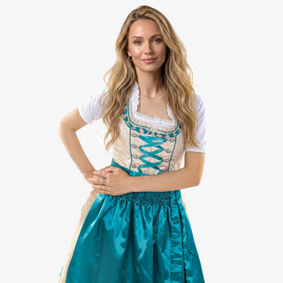 Midi Dirndl Dress Luxury Ivory Teal Elegance