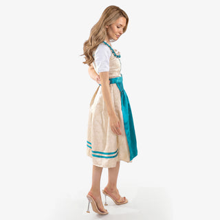 Midi Dirndl Dress Luxury Ivory Teal Elegance