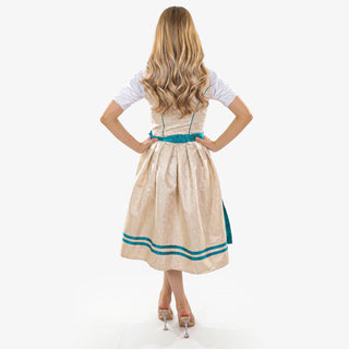 Midi Dirndl Dress Luxury Ivory Teal Elegance
