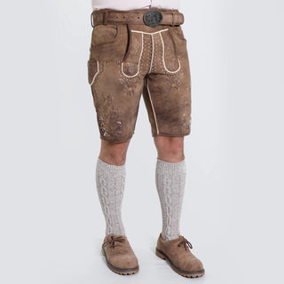 Deer Brown Lederhosen with Subtle Self-Colored Embroidery