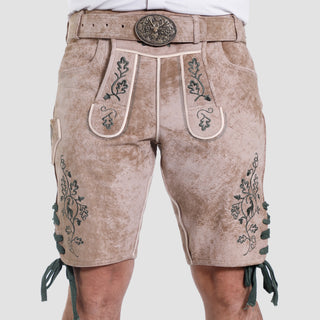 Traditional Embroidered Lederhosen in Light Sand Hue
