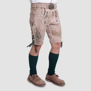 Traditional Embroidered Lederhosen in Light Sand Hue