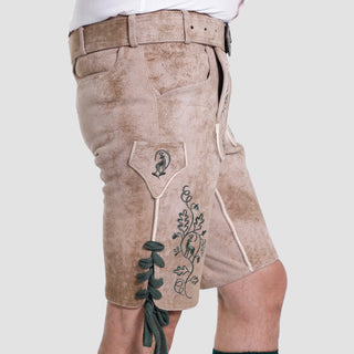 Traditional Embroidered Lederhosen in Light Sand Hue