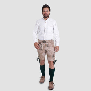 Traditional Embroidered Lederhosen in Light Sand Hue
