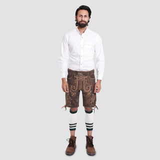 Light brown Vintage Polka Detailed Alpine Mens Lederhosen Costume