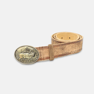 Traditional Brown Goat Suede Leather Belt with Bavarian Buckle