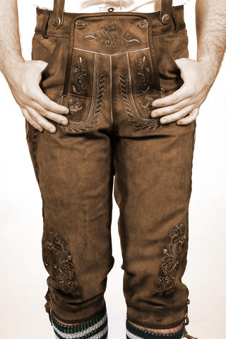 Vintage-inspired Authenticity: Dark Brown Knee-length Lederhosen for Men