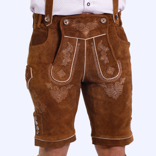 Men Lederhosen Caramel Brown Embroidered