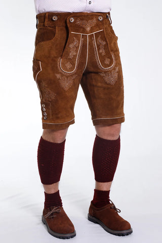 Caramel Brown Bavarian Lederhosen with Classic Embroidery