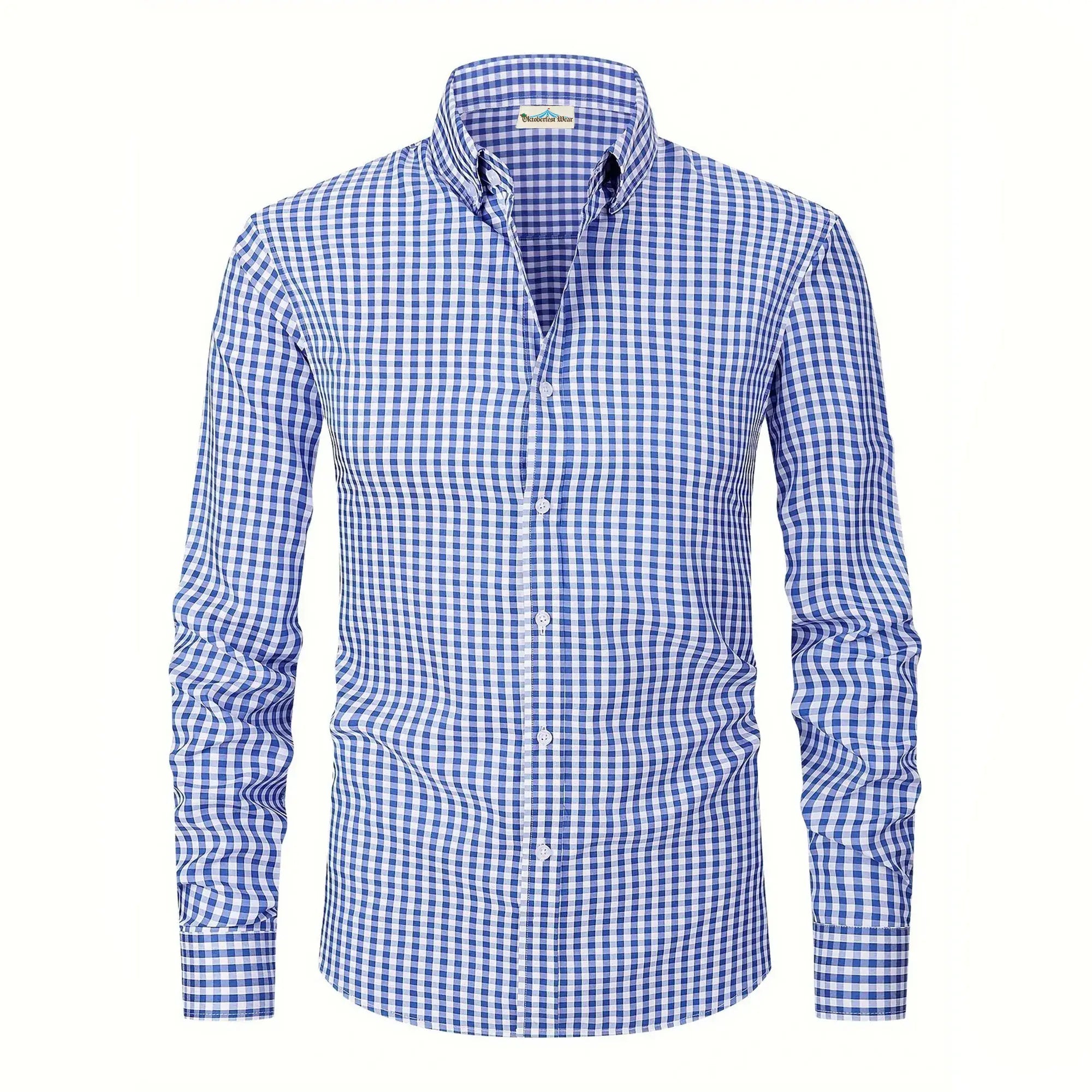blue checkered dress shirt Check Mate & Blue Blaze Small Checkered Lederhosen Shirt in Cobalt Blu – Oktoberfest Wear