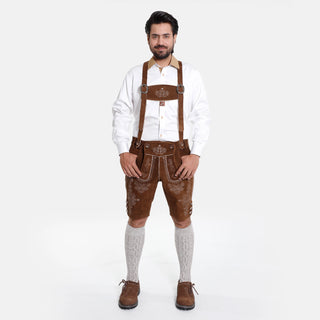 Lederhosen Shirt In Milky Whiite with Tan Patch