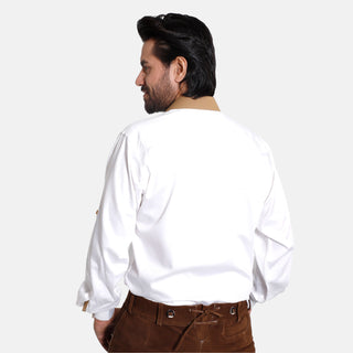 Lederhosen Shirt In Milky Whiite with Tan Patch