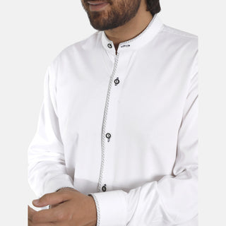 Piping Detailed Pristine White Lederhosen Shirt