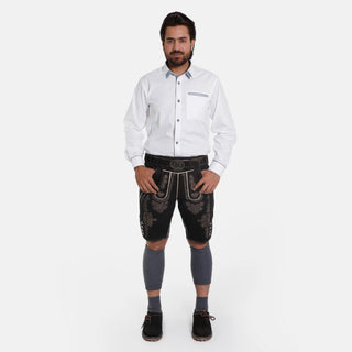 White Traditional Mens Lederhosen Shirt  With Pocket Highlight