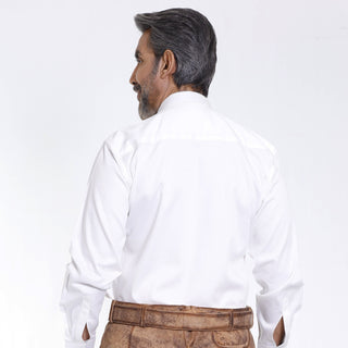 White Traditional Mens Lederhosen Shirt  With Pocket Highlight