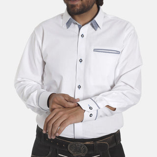 White Traditional Mens Lederhosen Shirt  With Pocket Highlight