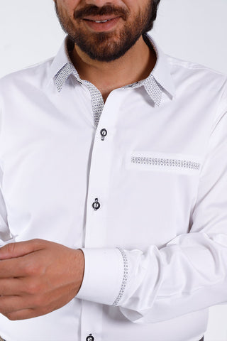 Alpine White German Shirt with Grey Pocket Trim