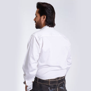 Alpine White German Shirt with Grey Pocket Trim