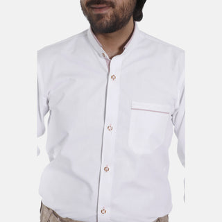 Classic Oktoberfest Shirt in White with Elegant Red Trim